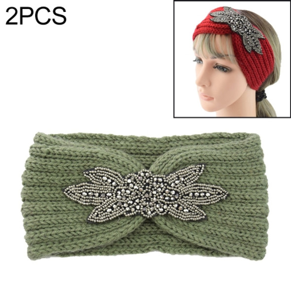 2 PCS Diamond Six-leaf Gem Knitting Wool Hair Band Sports Manual Head Warm Hair Band(Pickles green)