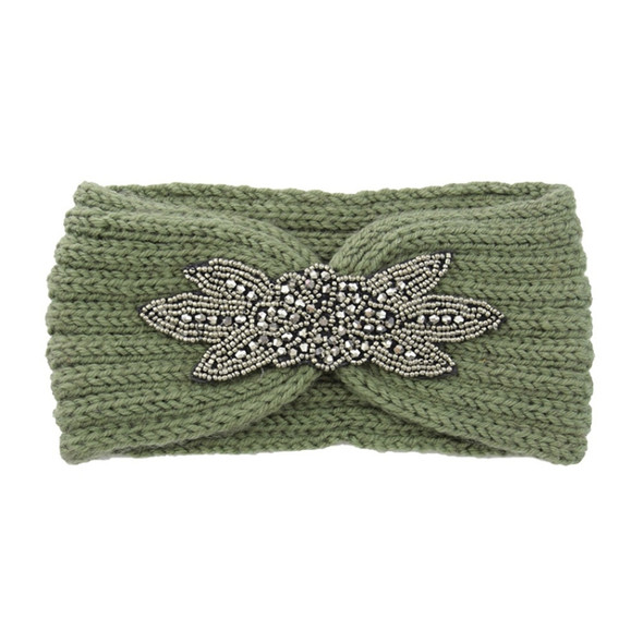 2 PCS Diamond Six-leaf Gem Knitting Wool Hair Band Sports Manual Head Warm Hair Band(Pickles green)