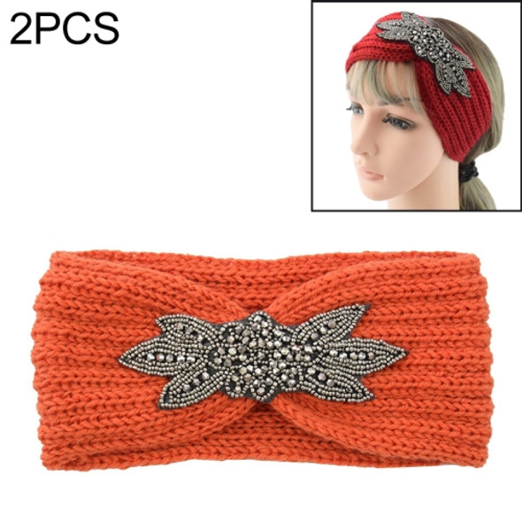 2 PCS Diamond Six-leaf Gem Knitting Wool Hair Band Sports Manual Head Warm Hair Band(Orange)