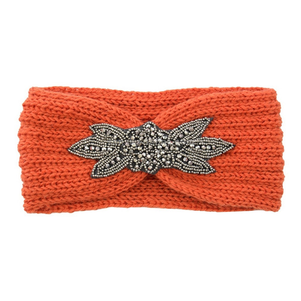 2 PCS Diamond Six-leaf Gem Knitting Wool Hair Band Sports Manual Head Warm Hair Band(Orange)
