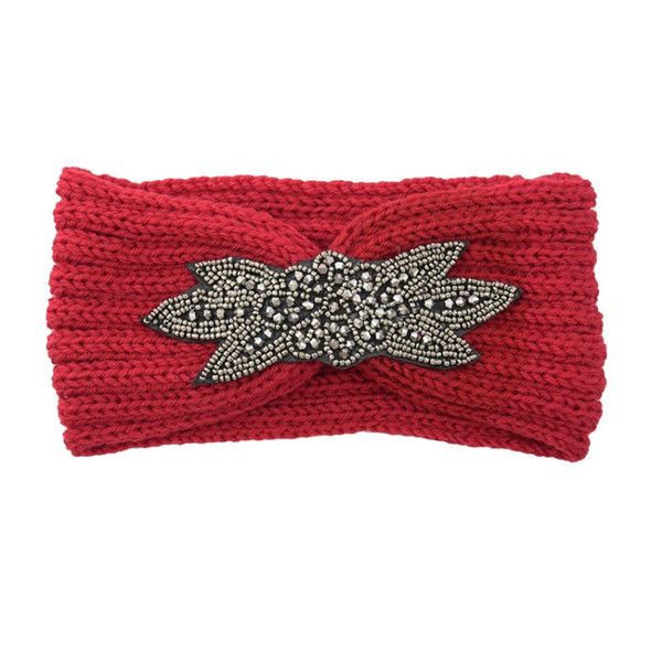 2 PCS Diamond Six-leaf Gem Knitting Wool Hair Band Sports Manual Head Warm Hair Band(Purplish red)