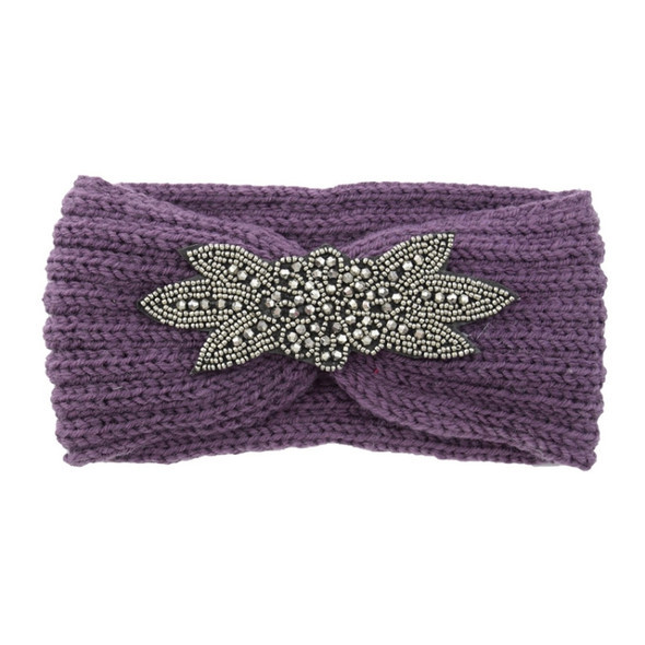 2 PCS Diamond Six-leaf Gem Knitting Wool Hair Band Sports Manual Head Warm Hair Band(Petunia purple)