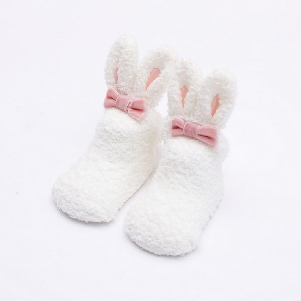 Three-dimensional Coral Fleece Long Ears Rabbit Thickening Sleep Socks Baby Floor Socks, Size:S(White)
