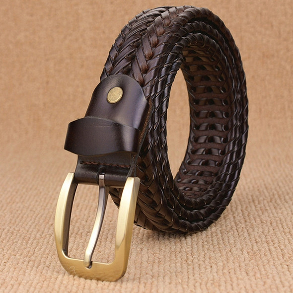 Wide Edition Hand Woven Lacquered Genuine Leather Waistband for Men, Belt Length:110cm(Coffee)