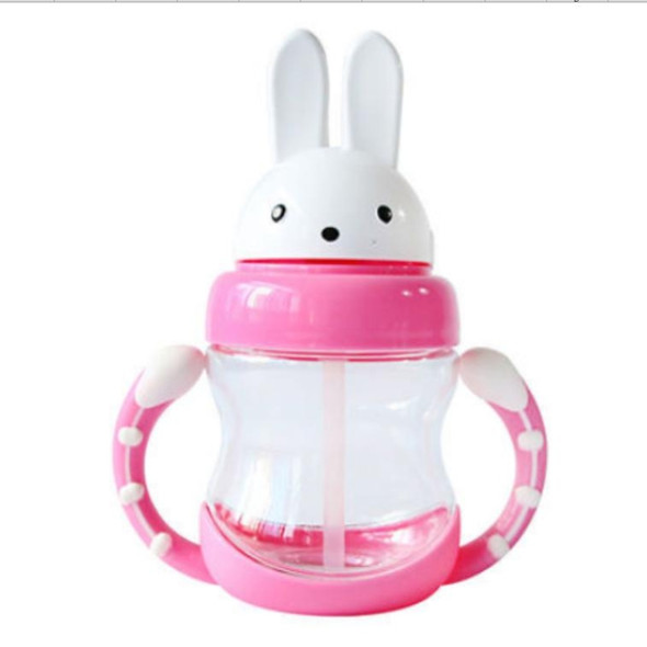 Cute Rabbit Baby Feeding Cup With Straw Children Learn Feeding Drinking Bottle With Handle Kids Water Bottles Training Cup(Pink)
