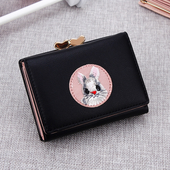 Women Wallet Rabbit Cloth Stickers Multi-function Coin Purse Card Sets(Black)