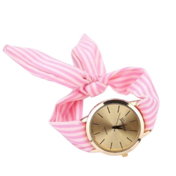 Women Fashion Striped Fabric Strap Quartz Watch(Pink)