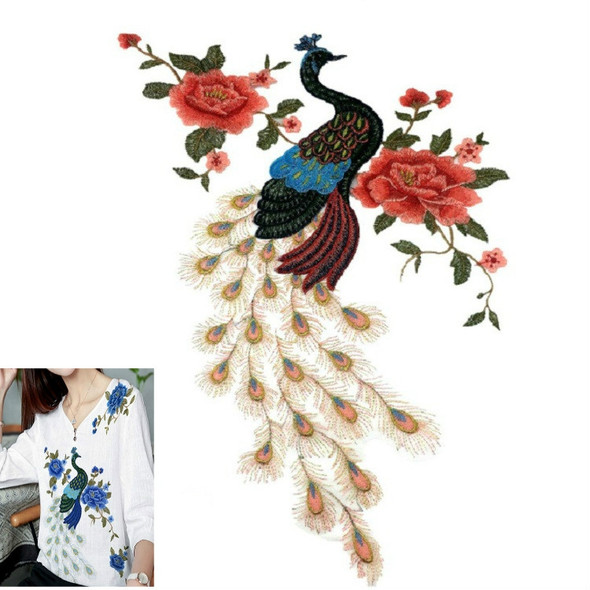 Peacock Peony Flower Embroidery Cloth Apparel Accessories Net Yarn Collar, Size:55 x 41.5cm(Light Red)