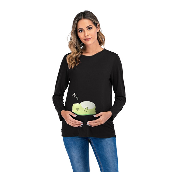 Long Sleeve Loose Maternity T-shirt (Color:Black Size:XL)