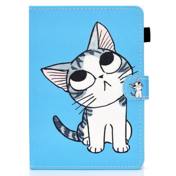 For 10 inch Universal Voltage Painted Pattern Tablet PC Protective Leather Case with Bracket & Card Slots & Pen Slot & Anti-skid Strip(Blue Cat)