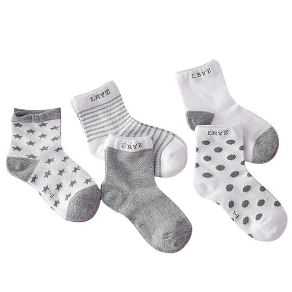 5 Pairs Cute Cartoon Socks Infant Toddler Soft Cotton Comfortable Ankle Socks, Size:M(Gray)