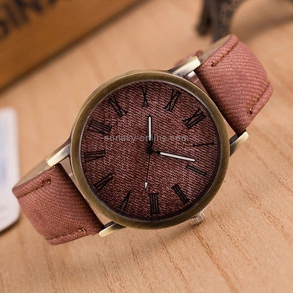 Denim Design Leather Strap Quartz Watches for Women(Brown)