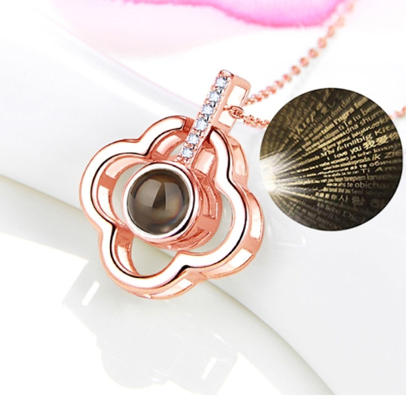 100 Language I Love You Projective Girl Four-leaf Clover Pendant Necklace Jewelry (Rose Gold)