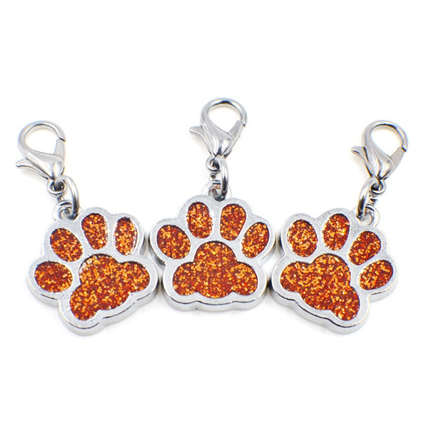 10 PCS Enamel Cat Dog  Bear Paw Prints Key Chain Jewelry Making(Orange)