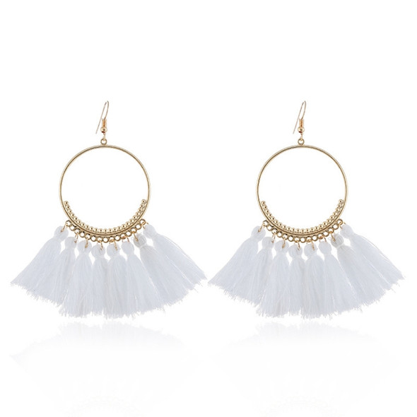 Tassel Earrings for Women Ethnic Big Drop Earrings Bohemia Fashion Jewelry Trendy Cotton Rope Fringe Long Dangle Earrings(White)