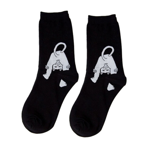 Middle Finger Cat Men and Women Hip Hop Street Wind Skateboard Tube Cotton Socks(Bow cat)