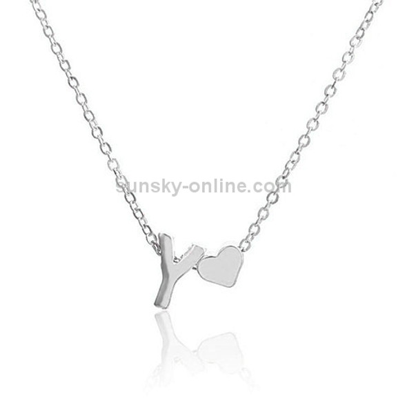 Fashion Tiny Dainty Heart Initial Necklace Personalized Letter Necklace, Letter Y(Silver)
