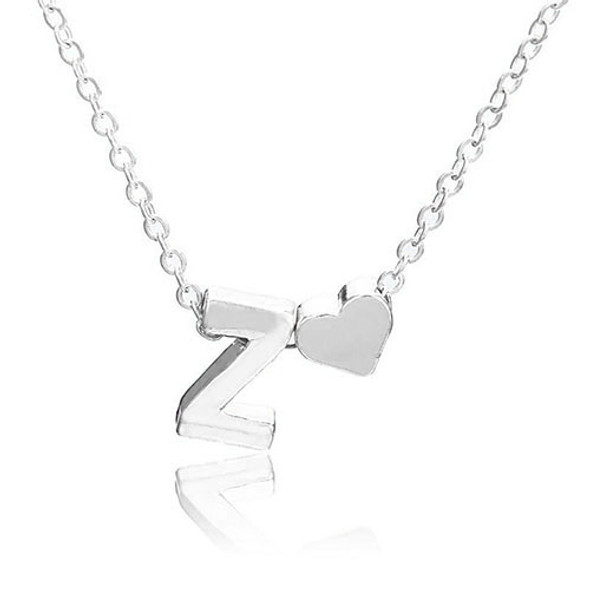 Fashion Tiny Dainty Heart Initial Necklace Personalized Letter Necklace, Letter Z(Silver)
