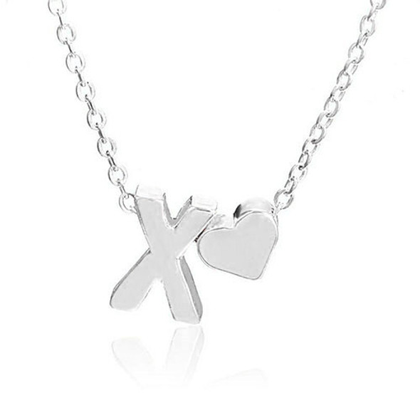 Fashion Tiny Dainty Heart Initial Necklace Personalized Letter Necklace, Letter X(Silver)