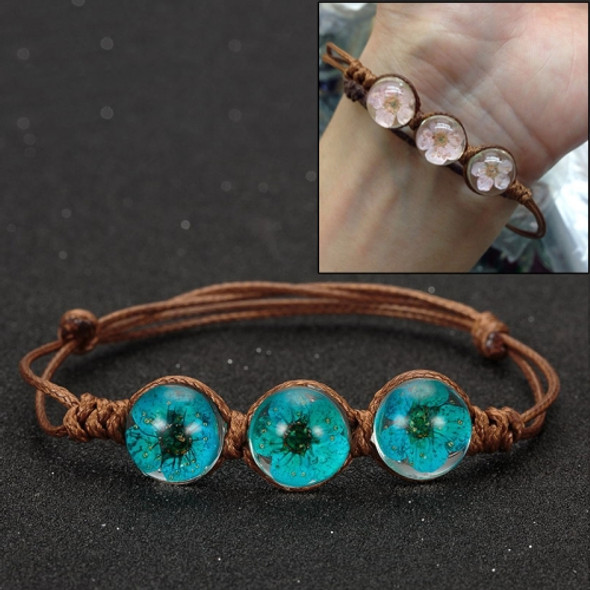 Lucky Handmade Woven Dried Flower Glass Beads Bracelets(Blue)