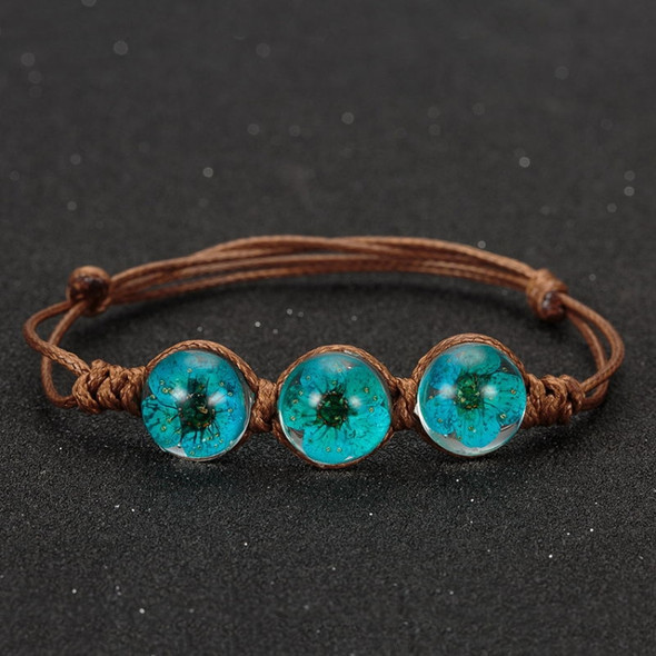 Lucky Handmade Woven Dried Flower Glass Beads Bracelets(Blue)