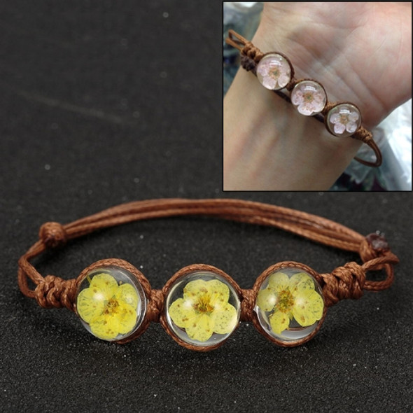 Lucky Handmade Woven Dried Flower Glass Beads Bracelets(Yellow)