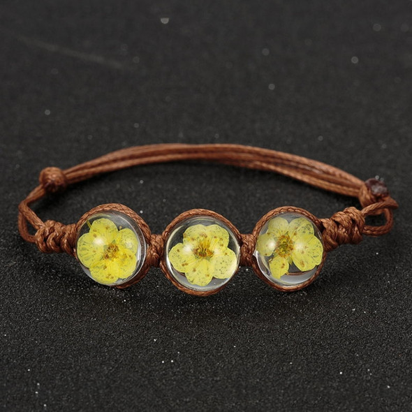 Lucky Handmade Woven Dried Flower Glass Beads Bracelets(Yellow)