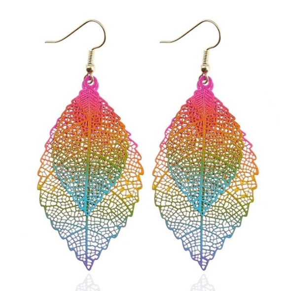 Double-layered Leaves Tassel Earrings Simple Retro Metal Leaf-ears Ornaments(Colorful)