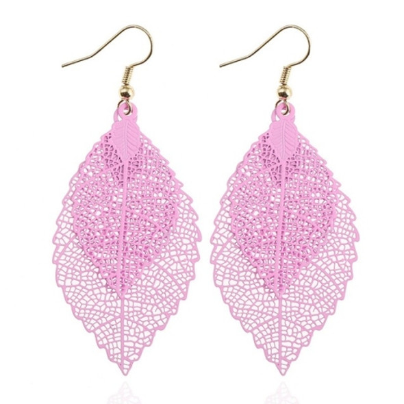 Double-layered Leaves Tassel Earrings Simple Retro Metal Leaf-ears Ornaments(Pink)