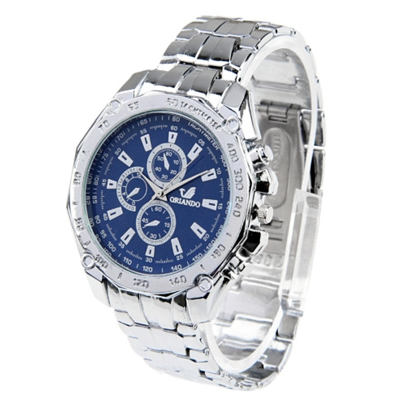 Round Dial 3 Decoration Dials Men Quartz Watch with Metal Band(Blue)