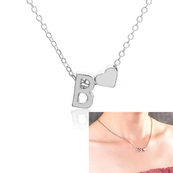 Fashion Tiny Dainty Heart Initial Necklace Personalized Letter B Name Necklace(Silver)