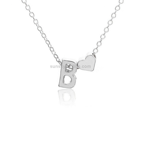 Fashion Tiny Dainty Heart Initial Necklace Personalized Letter B Name Necklace(Silver)