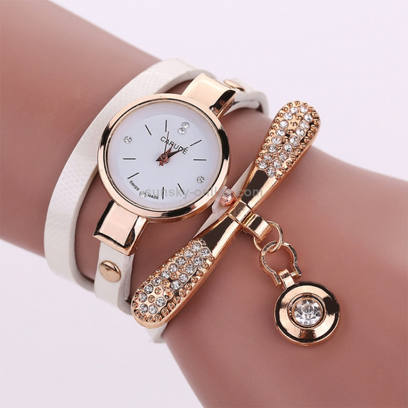 Fashion Women Casual Bracelet Leather Band Watch(White)