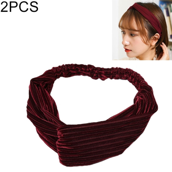 2 PCS Fashion Velvet Wide Cross Knot Headbands Women Elastic Hair Bands(Red)