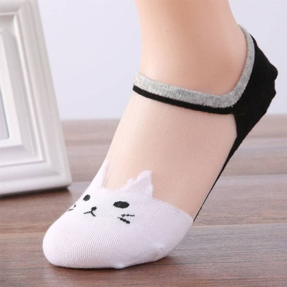 5 Pairs Fashion Female Socks Cute Cat Stitching Transparent Silk Invisible Cotton Sailboat Socks, Size:One Size(White)