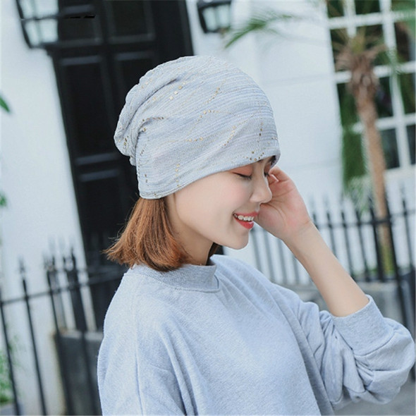 Thin Breathable Lace Wrap Cap Golden Dripping Turban Hat(Gray)