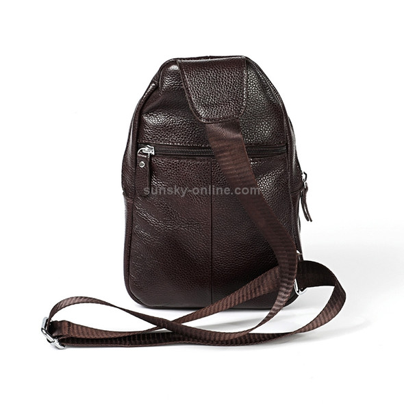 6023 Casual Litchi Texture Soft Face Full-grain Cowhide One Shoulder Crossbody Bag for Men(Coffee)