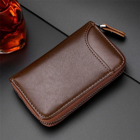9106 Large-capacity Zipper Leather Keys Holder Bag Multi-function Wallet(Brown)