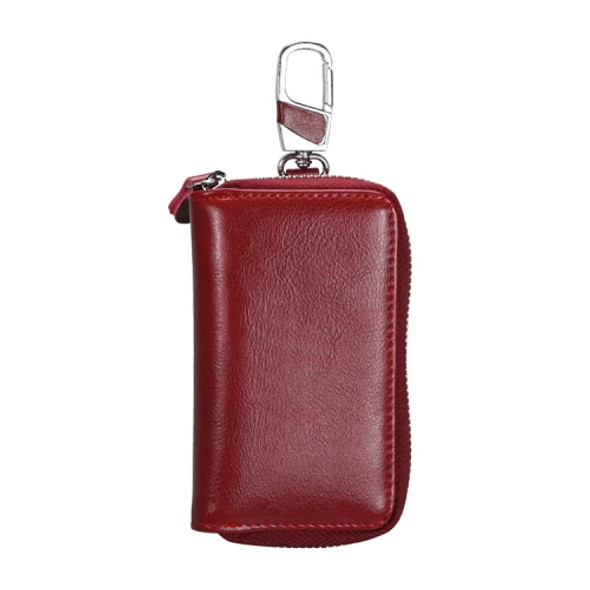 9101 Multi-function Waist Hanging Oil Wax Leather Zipper Wallet Keys Holder Bag(Wine Red)