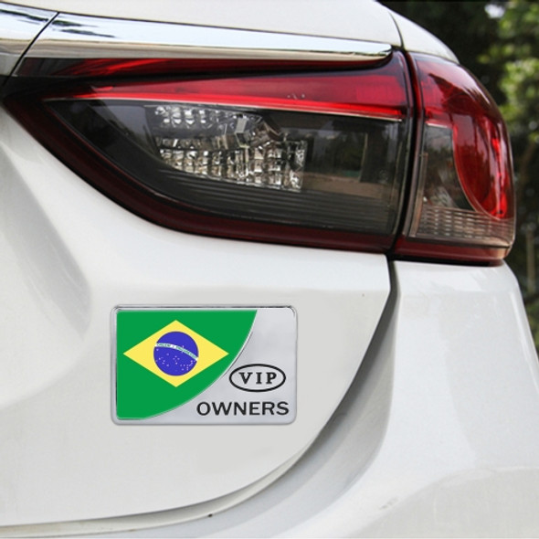 Universal Car Brazil Flag Rectangle Shape VIP Metal Decorative Sticker (Silver)