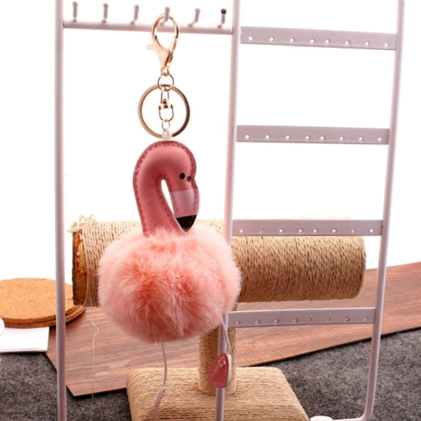 Super Metal Flamingo Key Chain Imitation Rabbit Hair Bulb Fur Plush Car Ornaments Pendant Key Ring,  Random Color Delivery