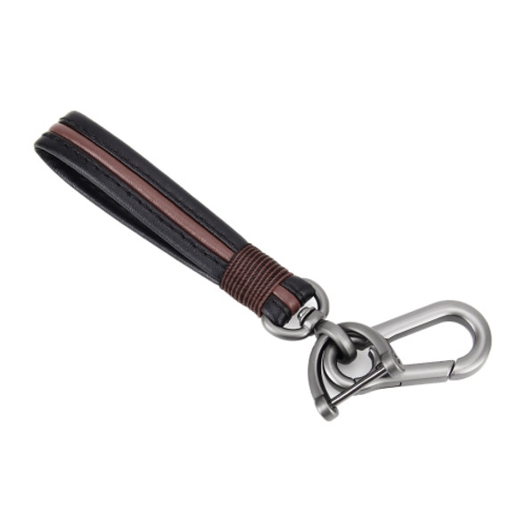 Leather Strap + Metal Buckle Keychain Simple Style Key Ring (Brown)