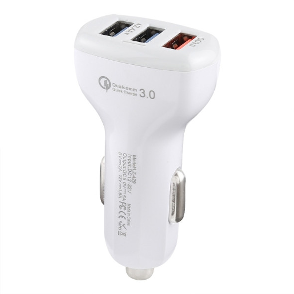 LZ-429 QC3.0 2.4A Three USB Ports Smart Quick Car Charger(White)