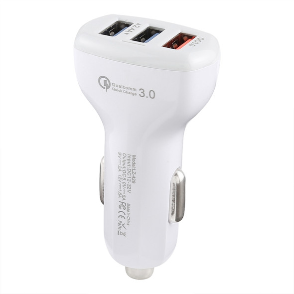 LZ-429 QC3.0 2.4A Three USB Ports Smart Quick Car Charger(White)