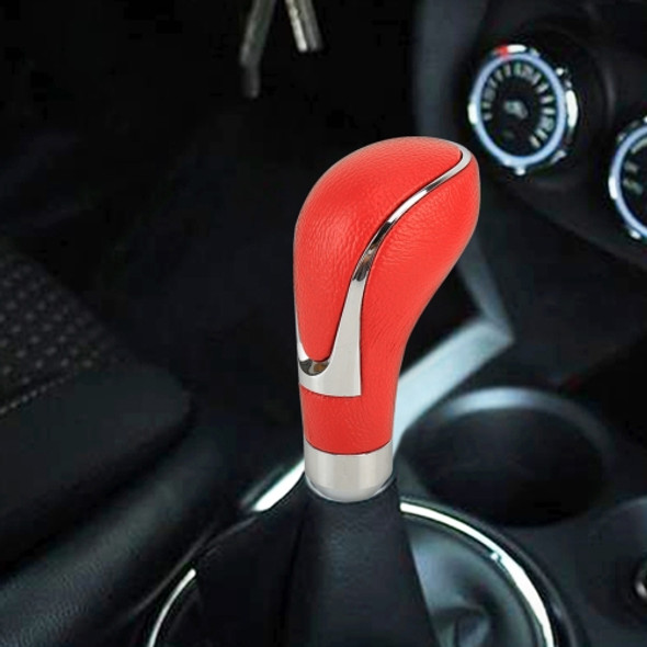Universal Car PU Leather and Metal Gear Shift Knob Modified Auto Car Transmission Shift Lever Knob(Red)