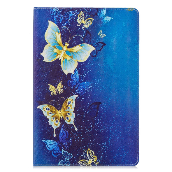 For Galaxy Tab S6 T860 / T865 Colored Drawing Pattern Horizontal Flip Leather Case with Holder & Card Slots & Wallet(Golden Butterfly)
