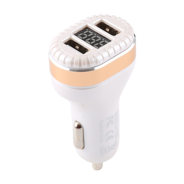 2.4A Output Dual USB Smart Car Charger with LED Display (White)