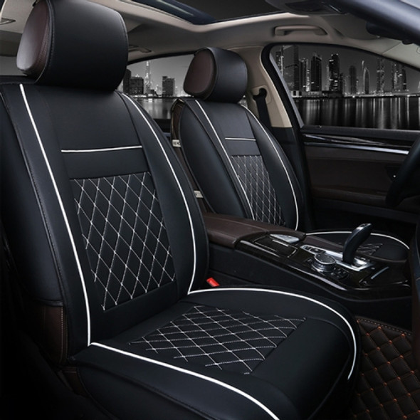 Car Leather Full Coverage Seat Cushion Cover, Standard Version, Only One Seat(Black White)