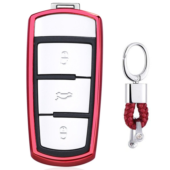 Electroplating TPU Single-shell Car Key Case with Key Ring for Volkswagen Magotan CC (Red)