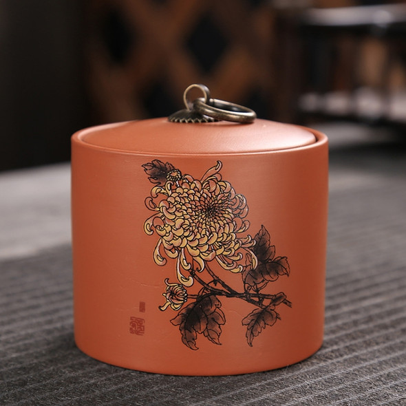 Ceramic Redware Tea Pot Storage Sealed Tea Tank(Chrysanthemum)